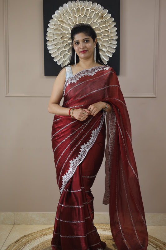 Wine Whisper Sequin Saree