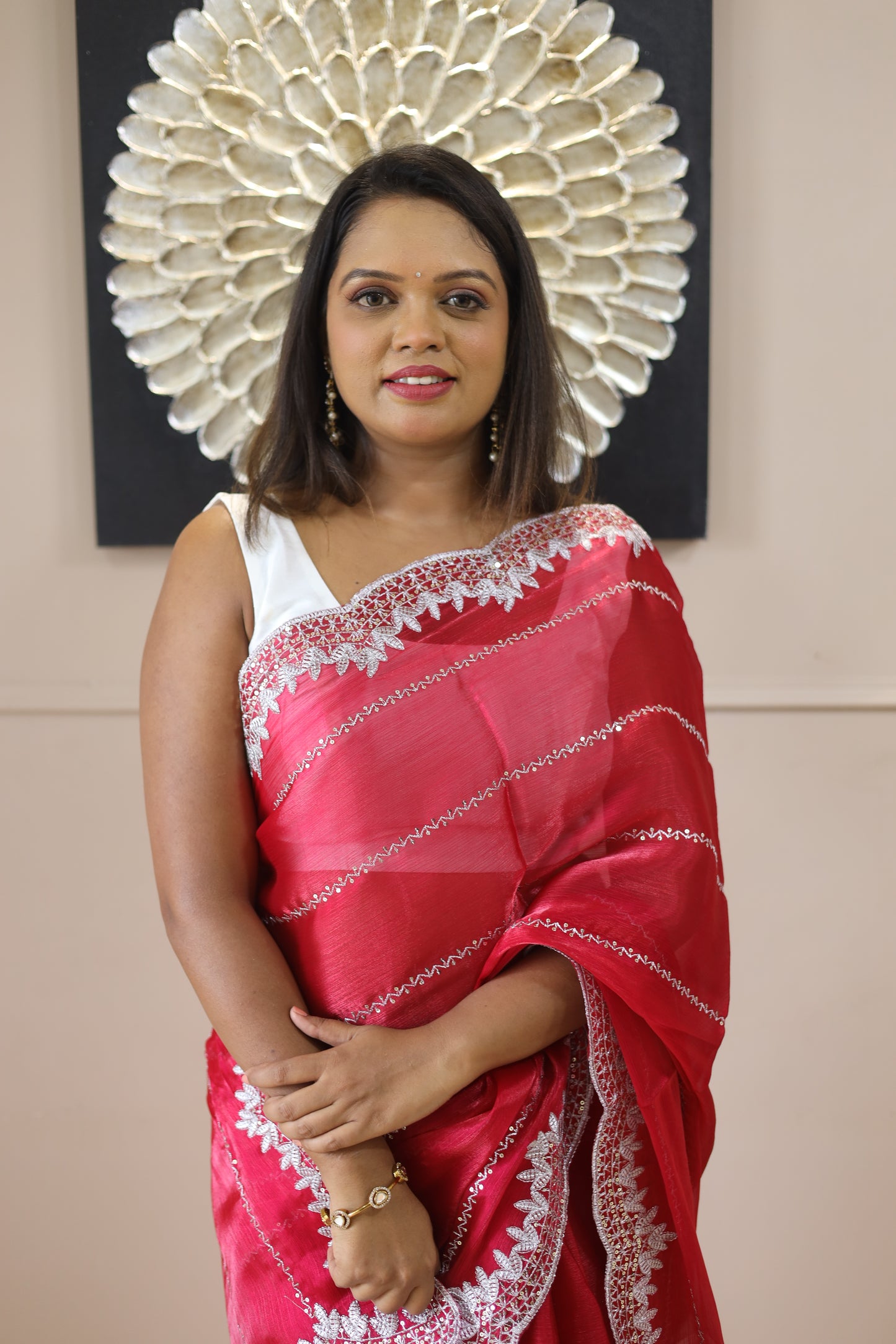 Cherry Gleam Sequence saree