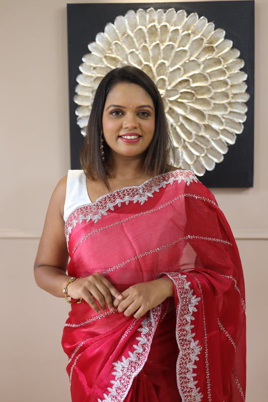 Cherry Gleam Sequence saree