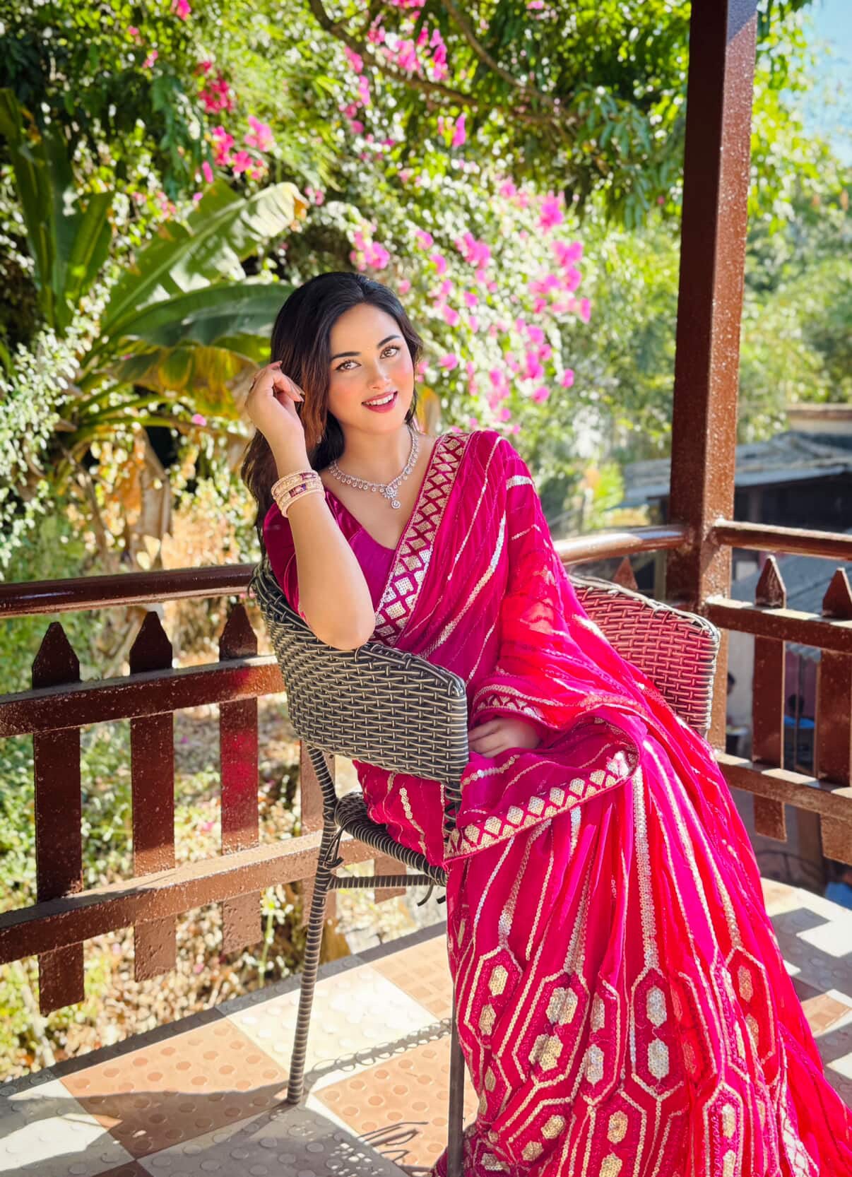 Pink Bloom Embroidery Saree