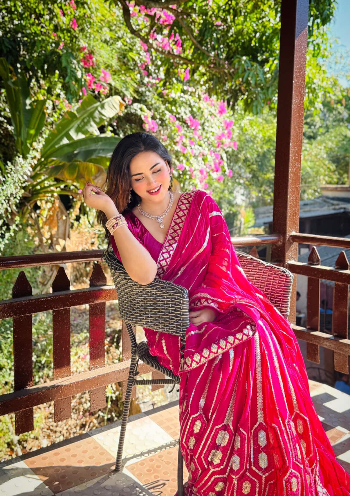 Pink Bloom Embroidery Saree