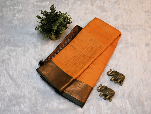 Yellow Checks with Butta Soft Silk saree