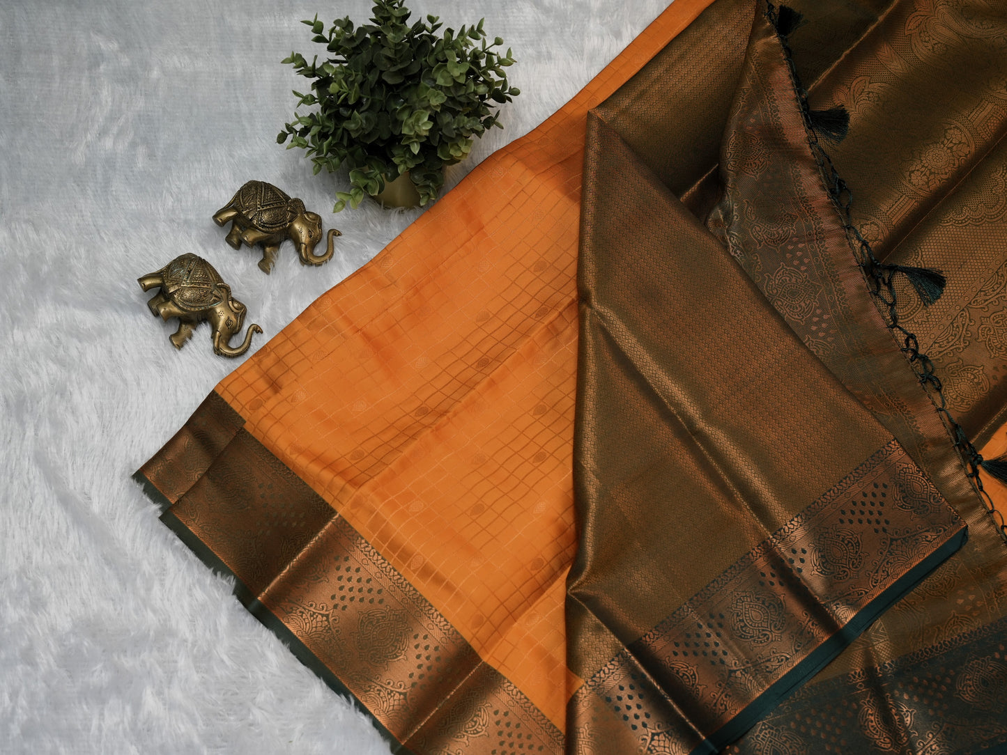 Yellow Checks with Butta Soft Silk saree