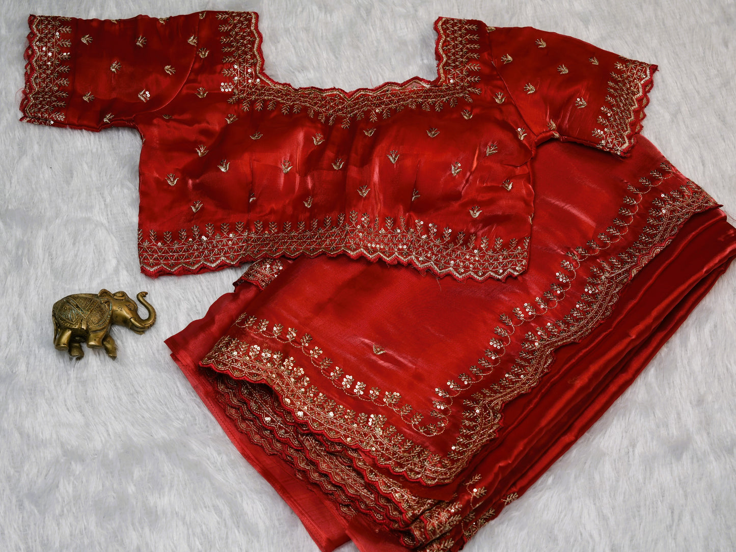 Red soft silk tissue with embroidered blouse