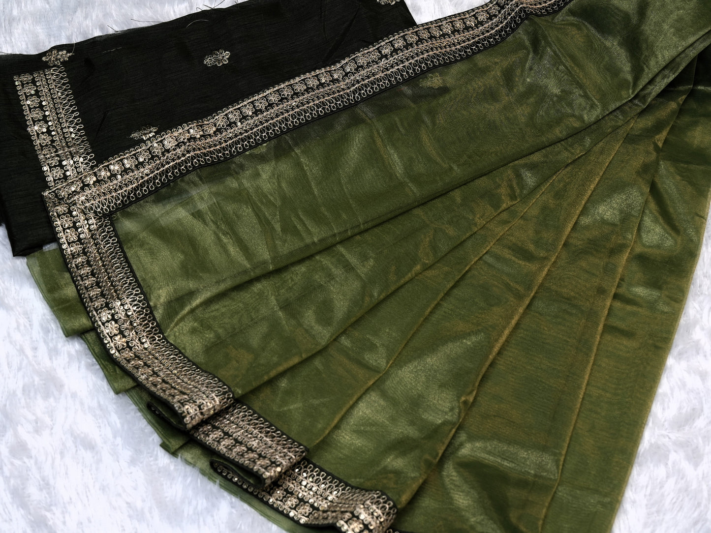 Pure Soft Tissue Zari Base Fabric in Mehndi green colour