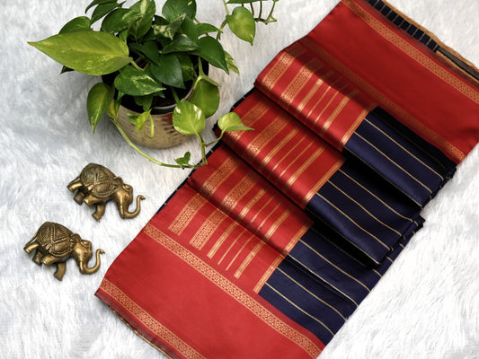 Royal blue and red semi soft silk saree