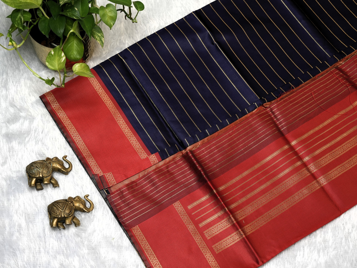 Royal blue and red semi soft silk saree