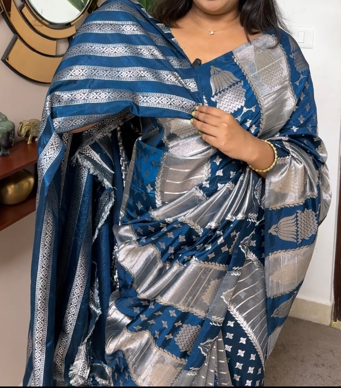 Silver and Blue Banarasi Saree