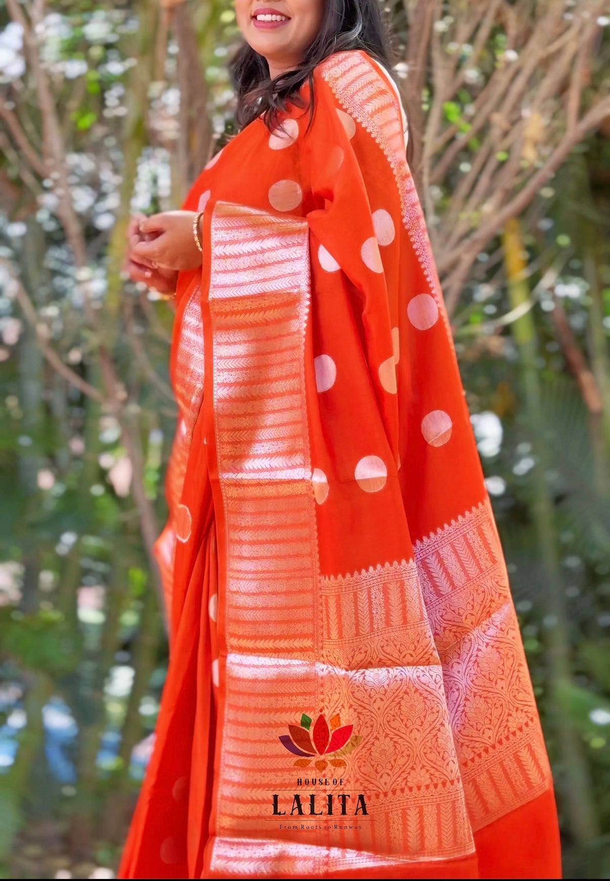 Orange pure Banarasi viscose saree