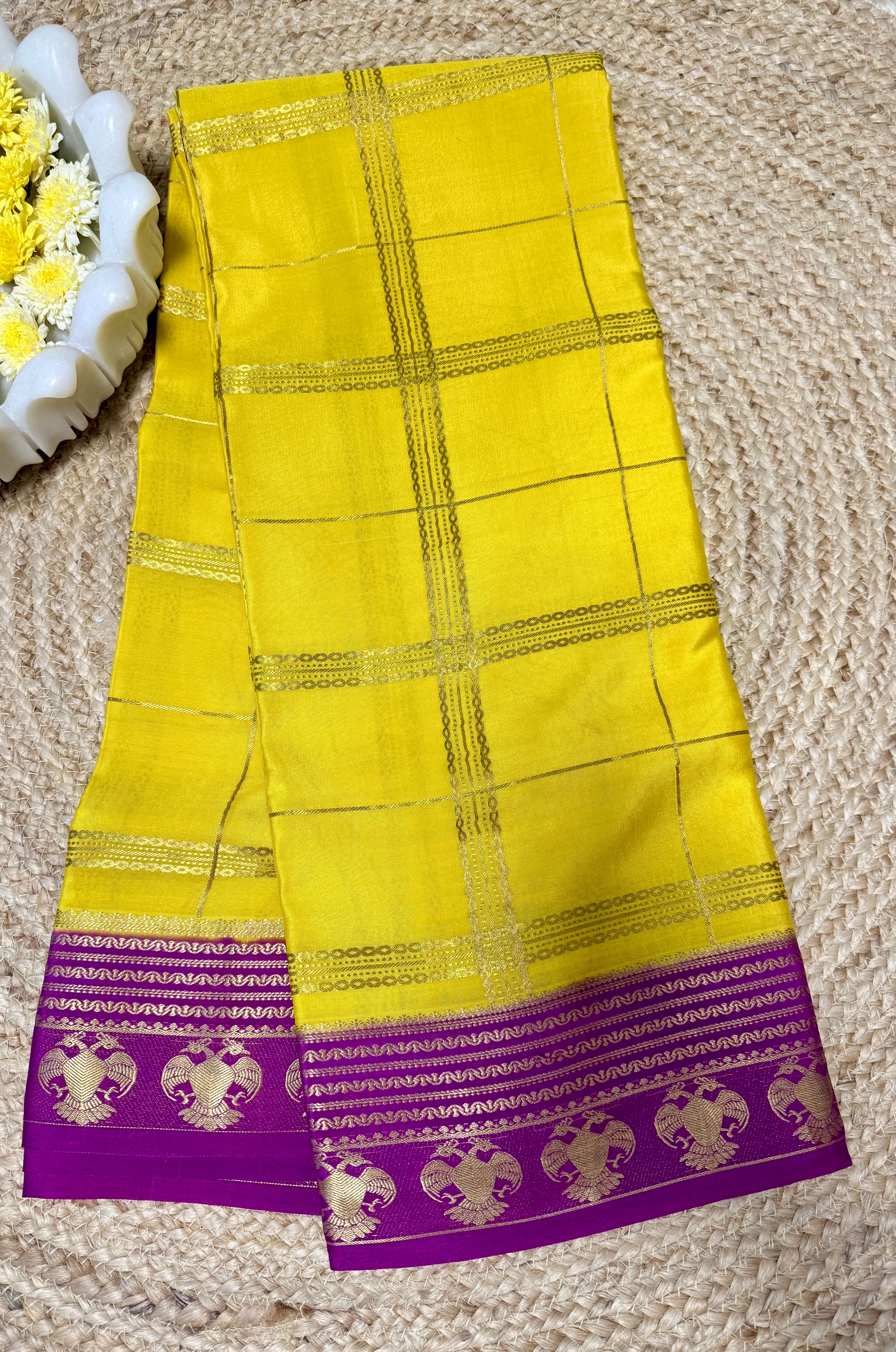 Yellow Pure Mysore Silk Saree
