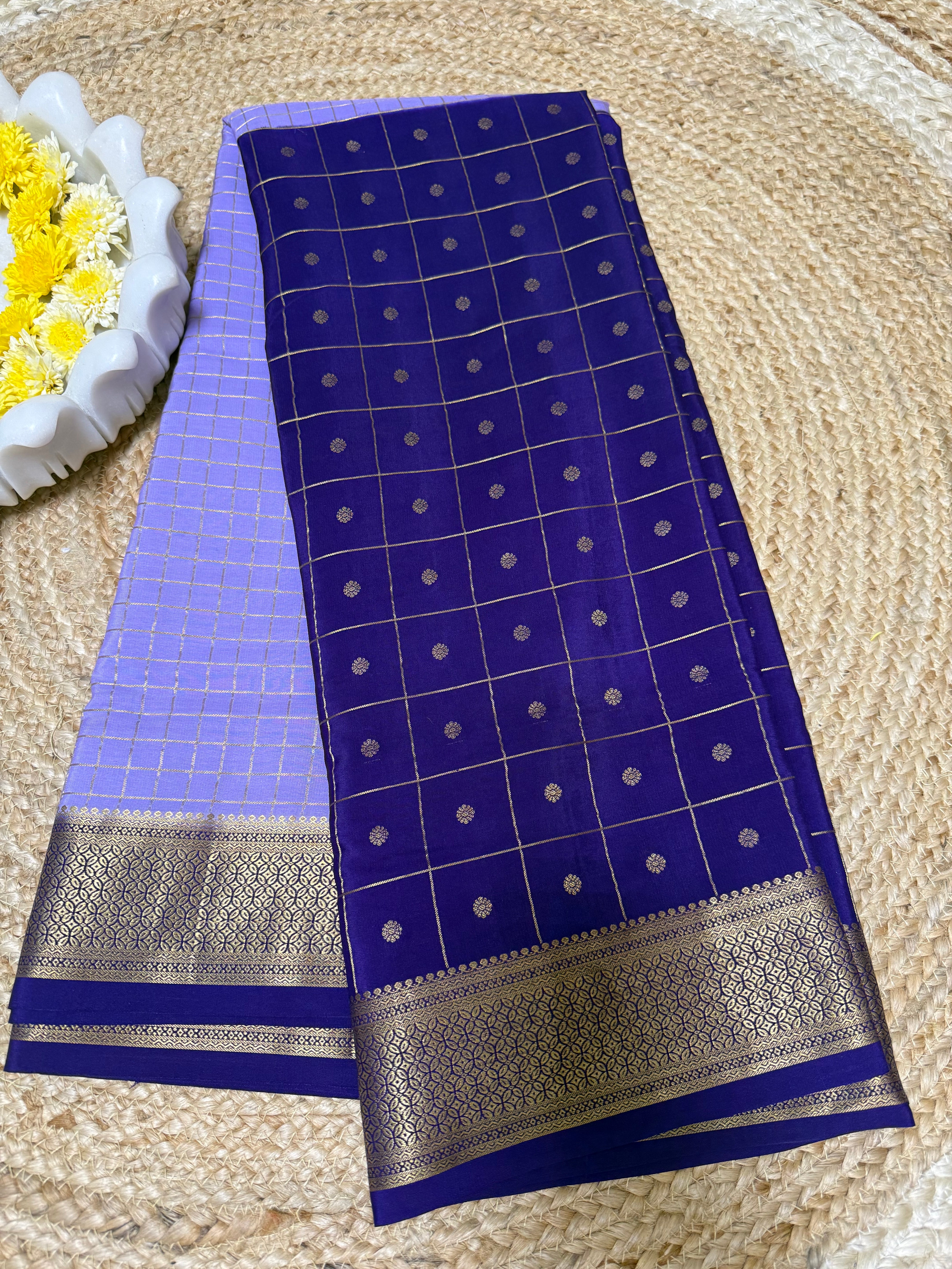 Lavender half and half Pure Mysore silk saree