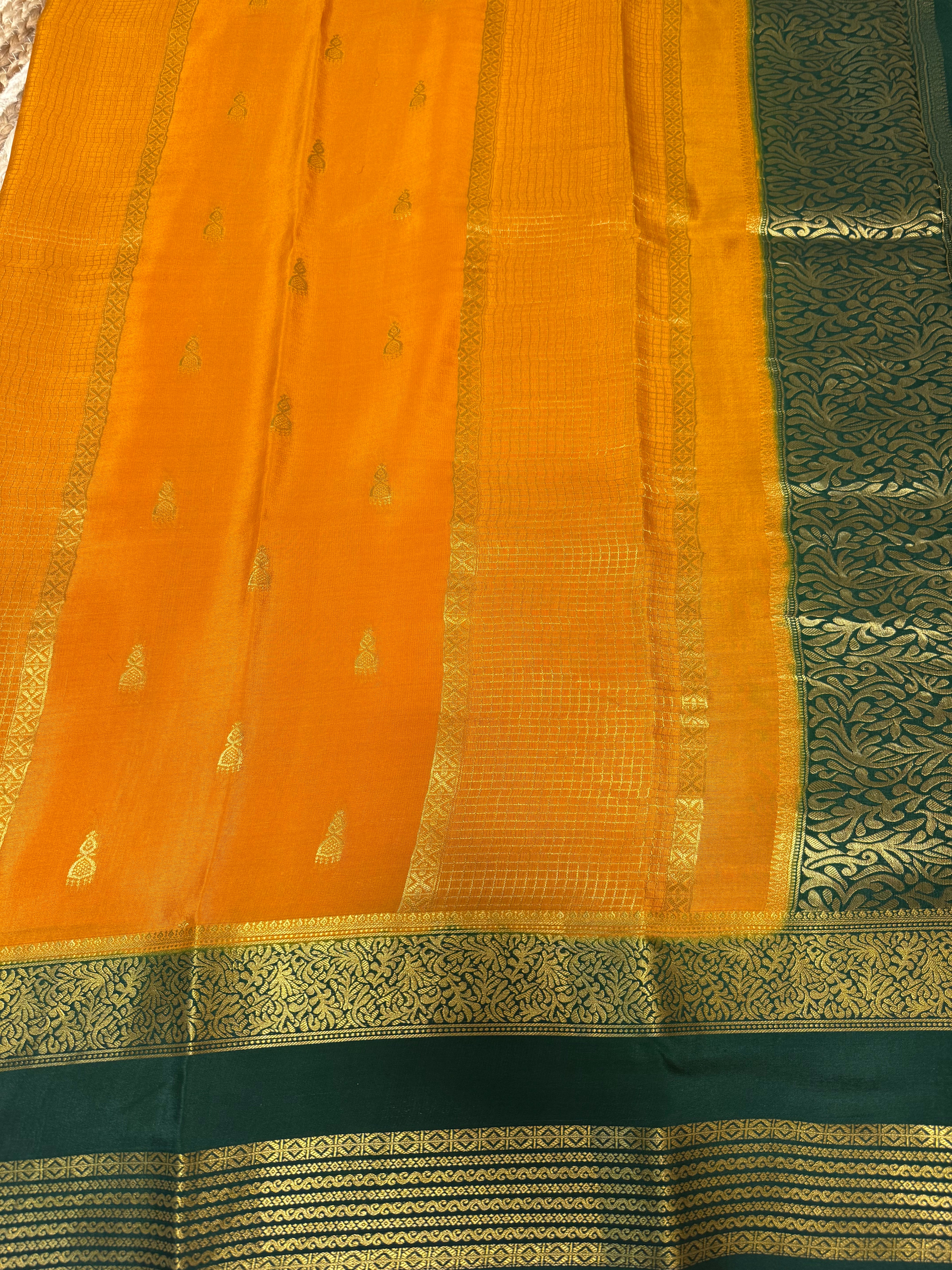 Yellow jumka Butta n bentex border Pure Mysore Silk Saree