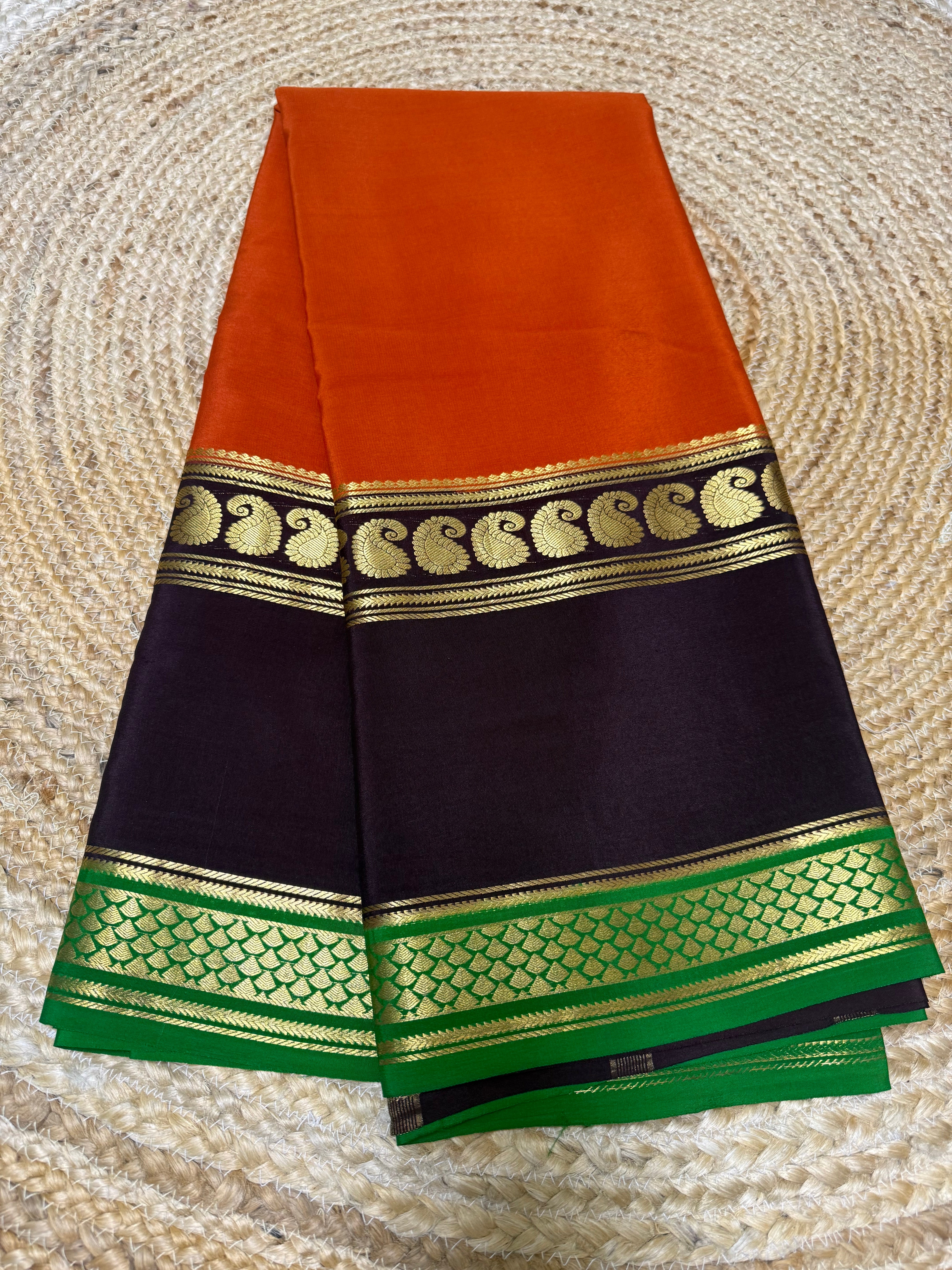 Brick Orange and Brown Pure Mysore Silk