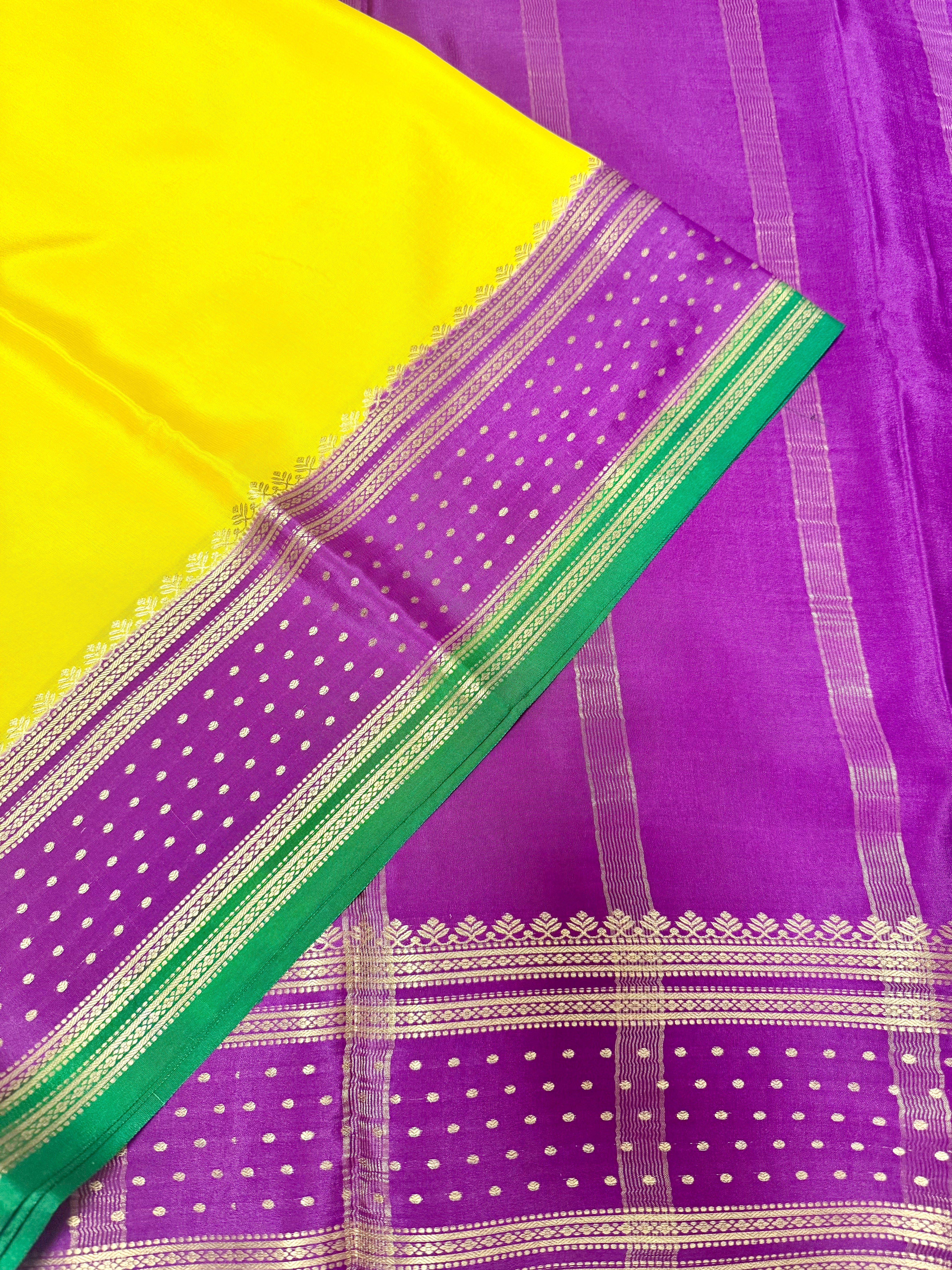 3D yellow Pure Mysore silk saree