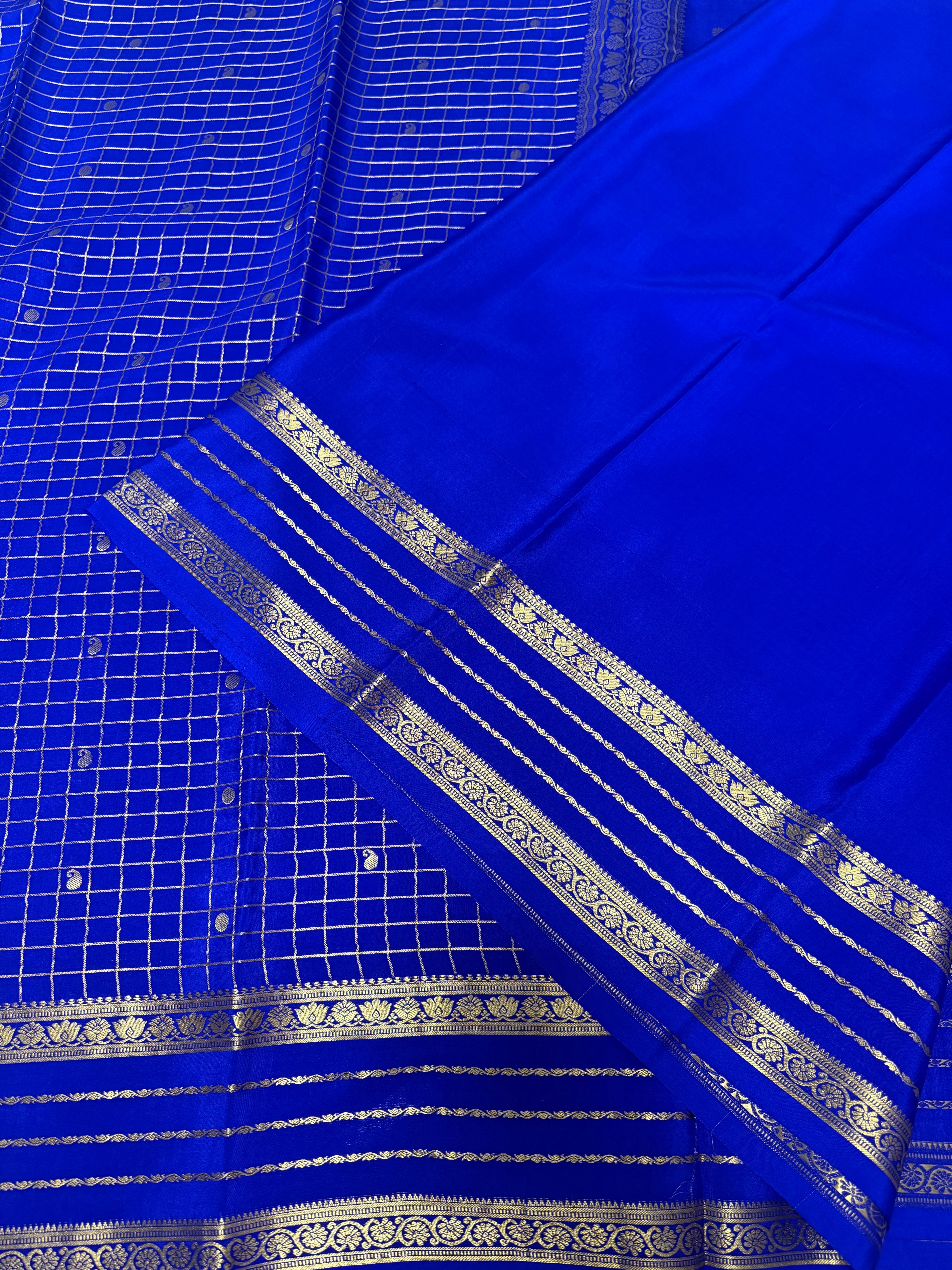 Blue cheques Pure Mysore silk saree
