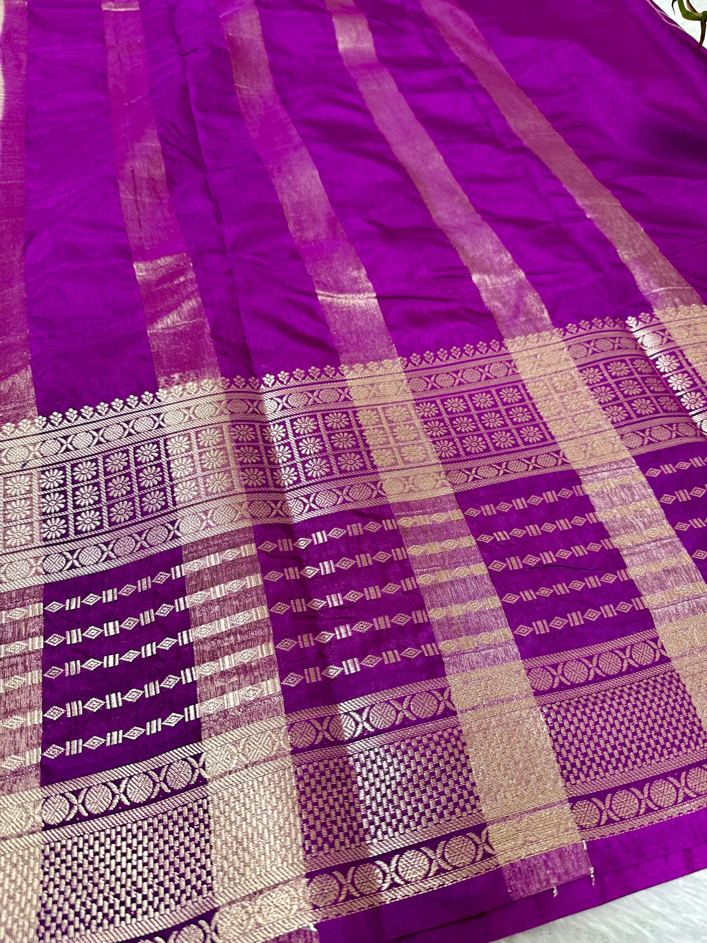 Cream white N Purple Semi silk saree