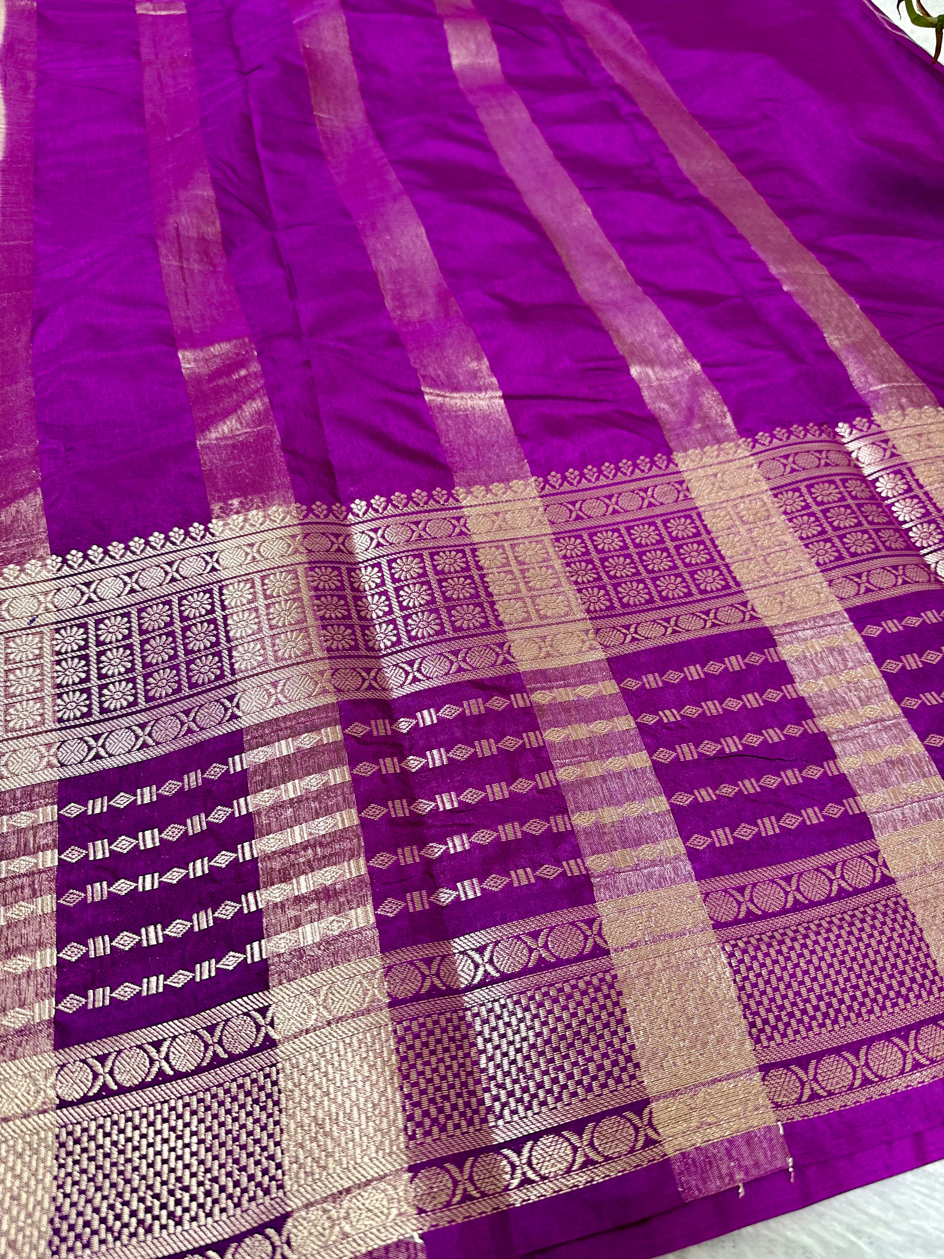 Cream white N Purple Semi silk saree