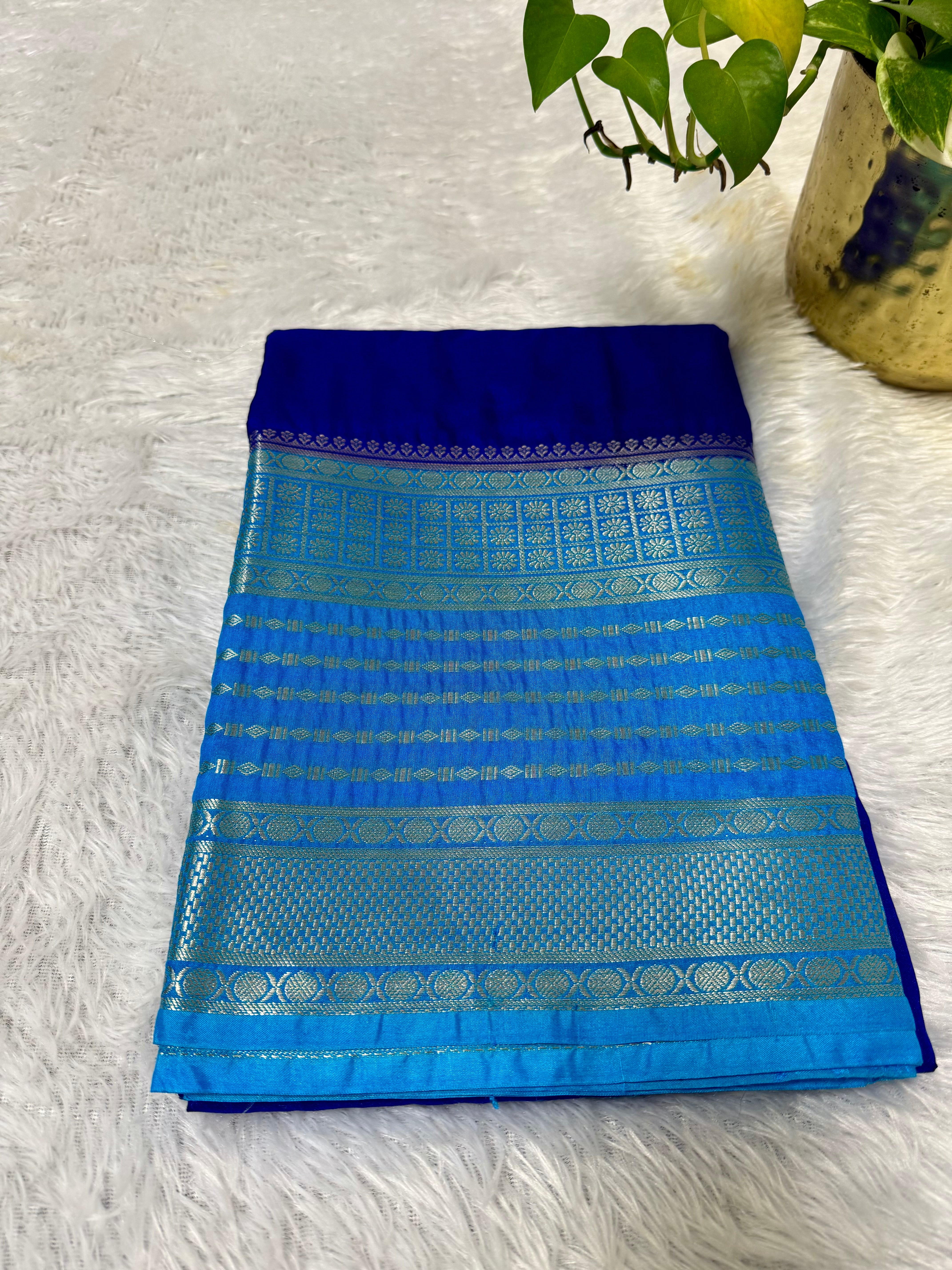Royal Blue N Sky blue Semi silk saree
