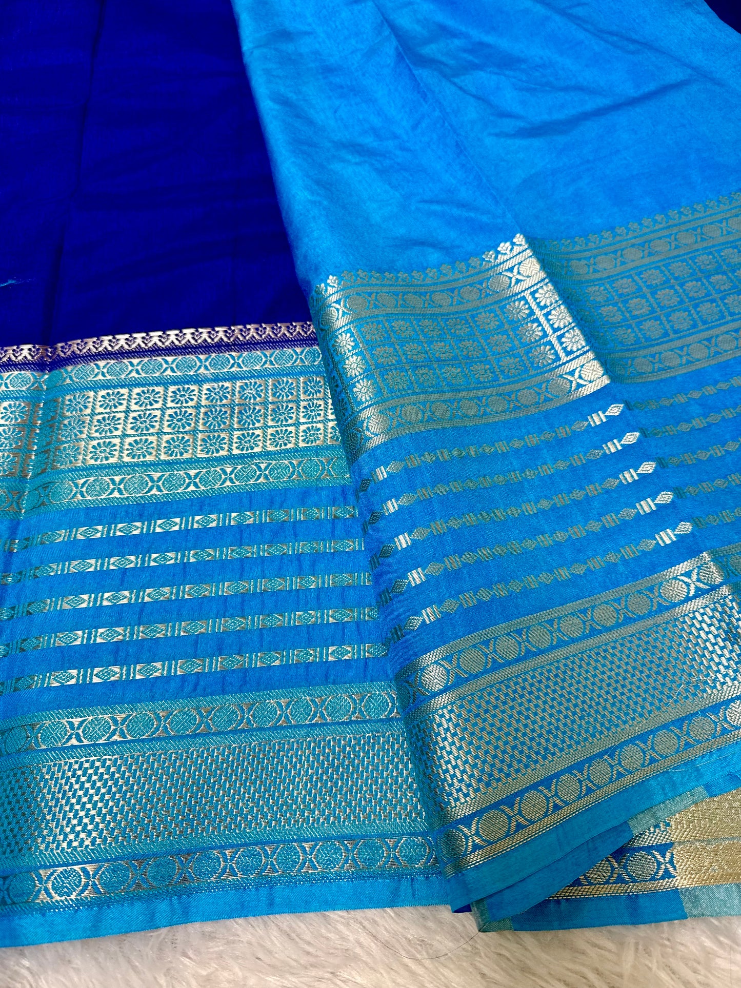 Royal Blue N Sky blue Semi silk saree