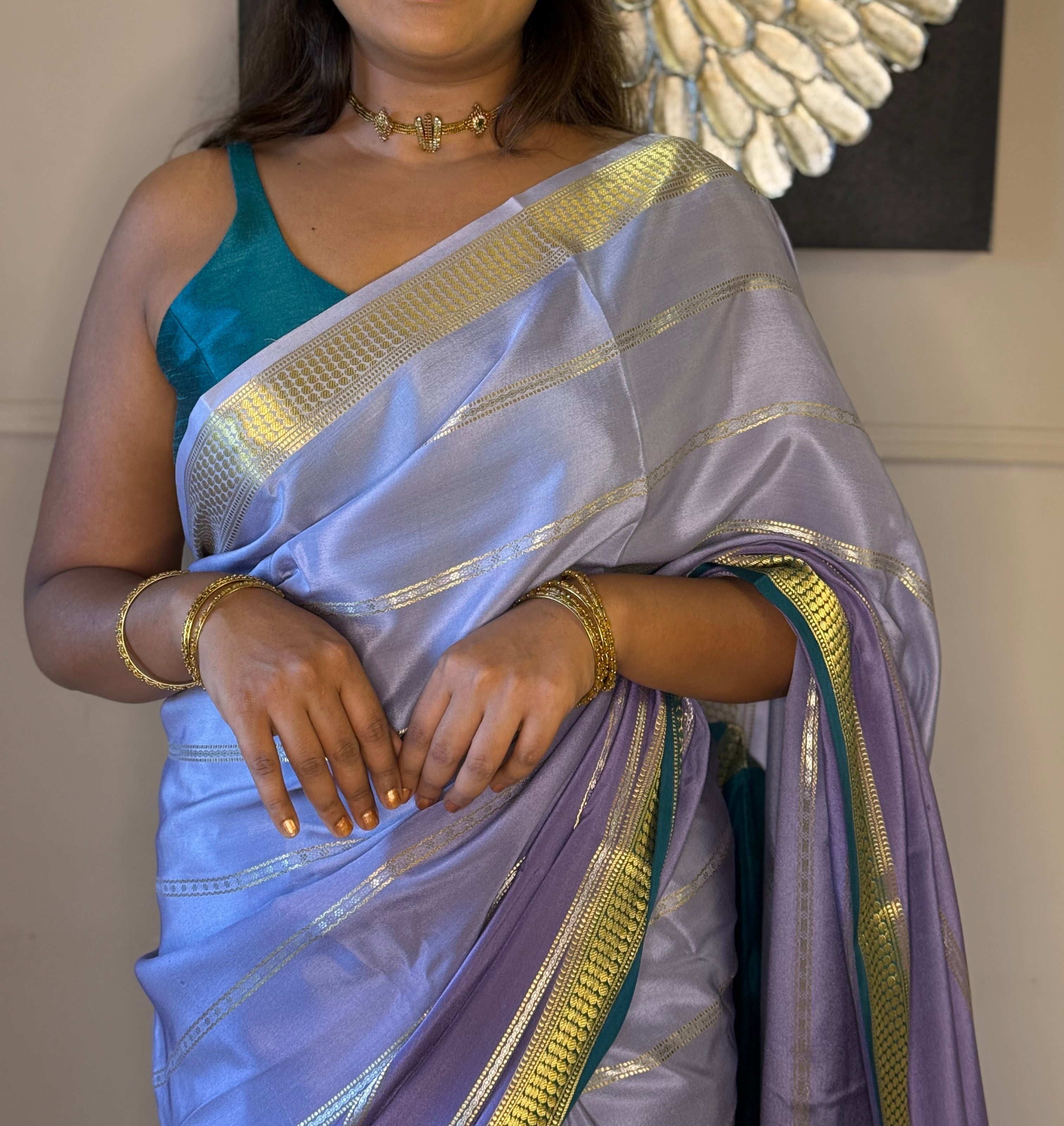 Blue ombré Pure Mysore silk saree