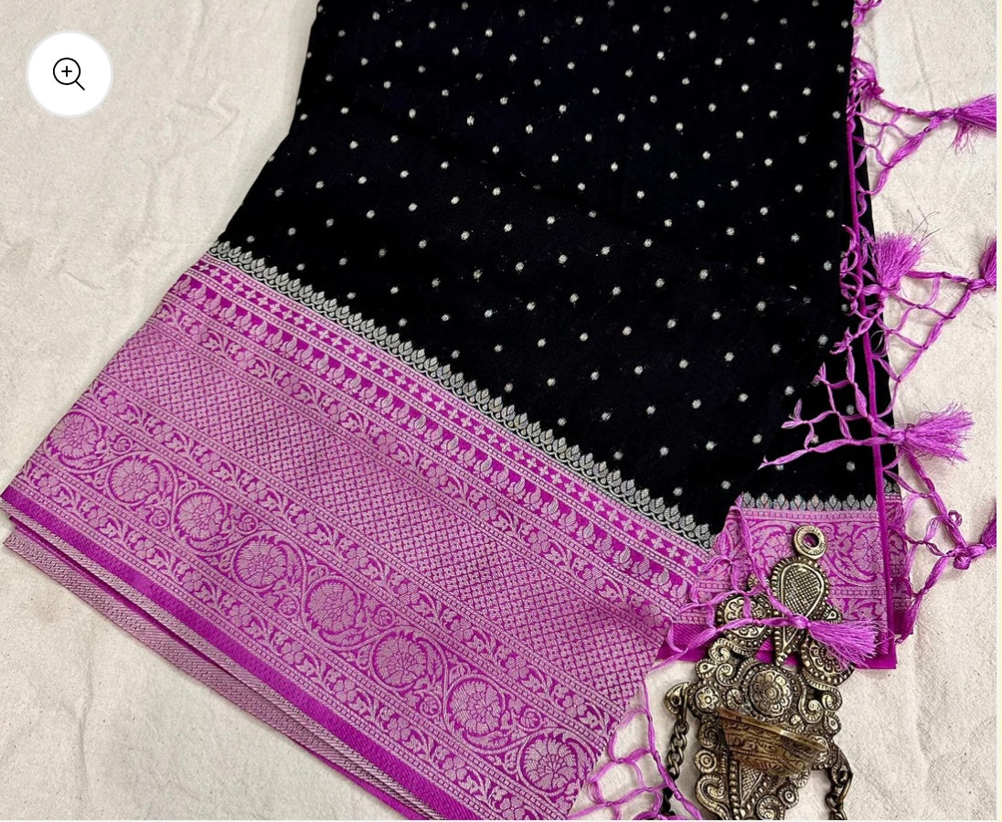 Black pink georgette saree