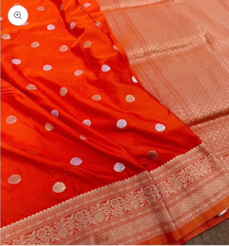Orange Small Butta Mashru Satin Silk saree