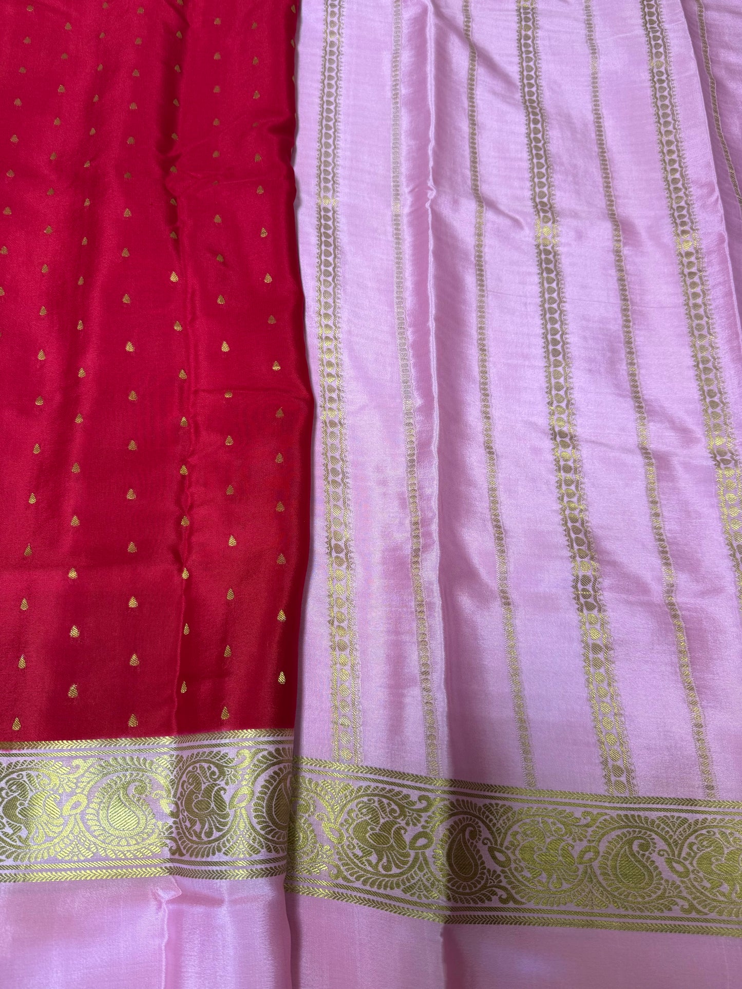 Red Lotus pink Small butta Pure Mysore Silk Saree