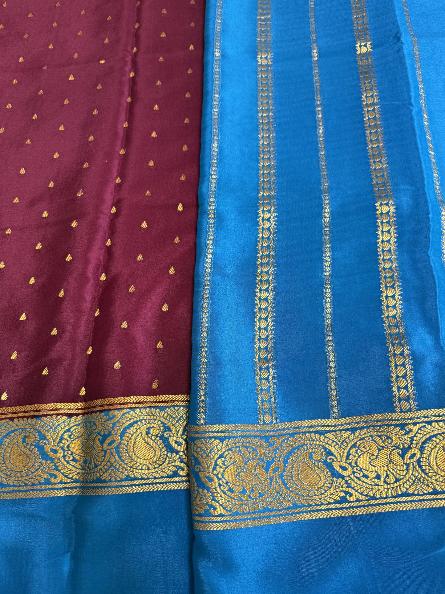 Purple and Blue Small Butta Pure Mysore Silk