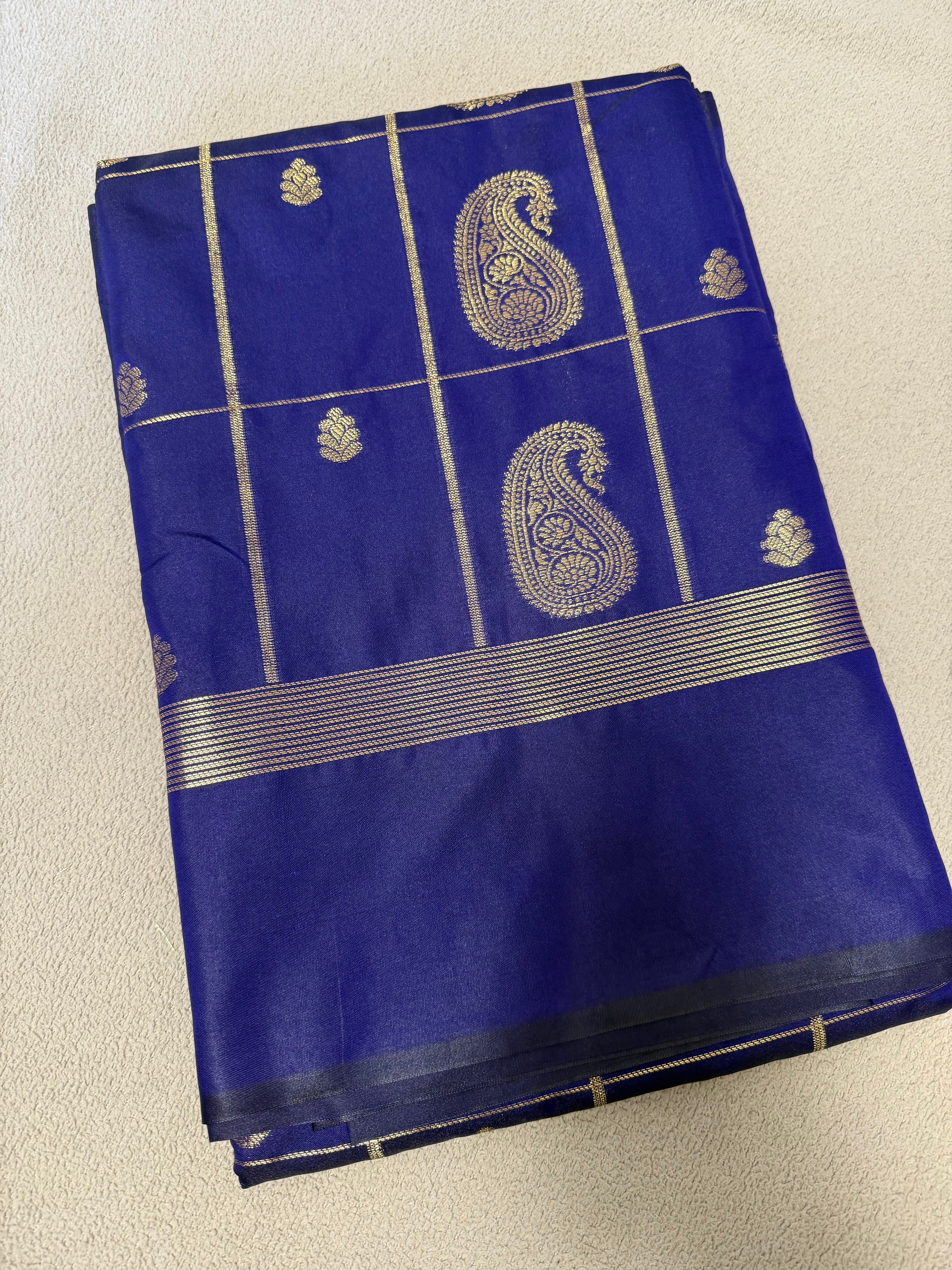 Semi silk Mango motif Blue saree