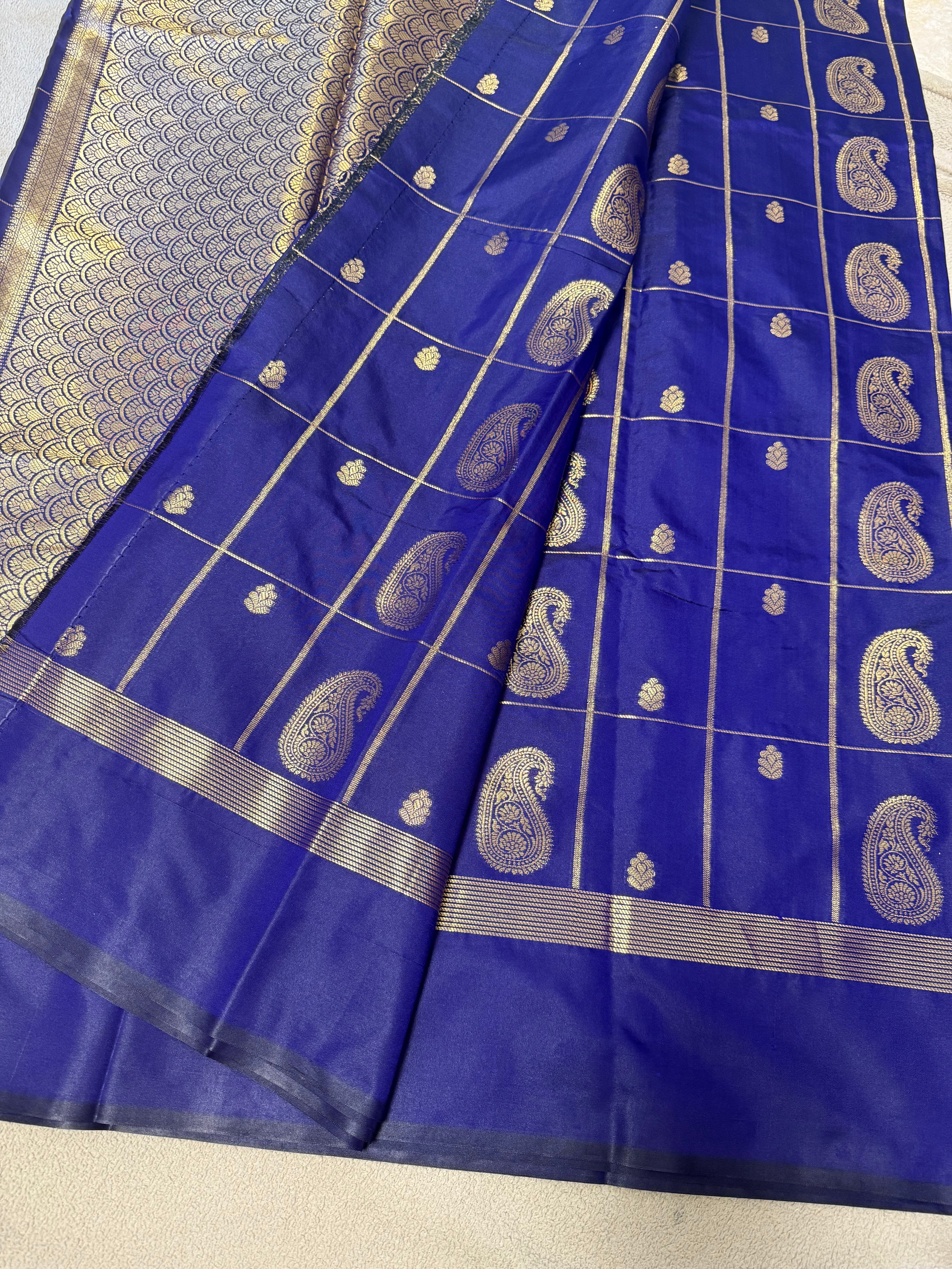 Semi silk Mango motif Blue saree
