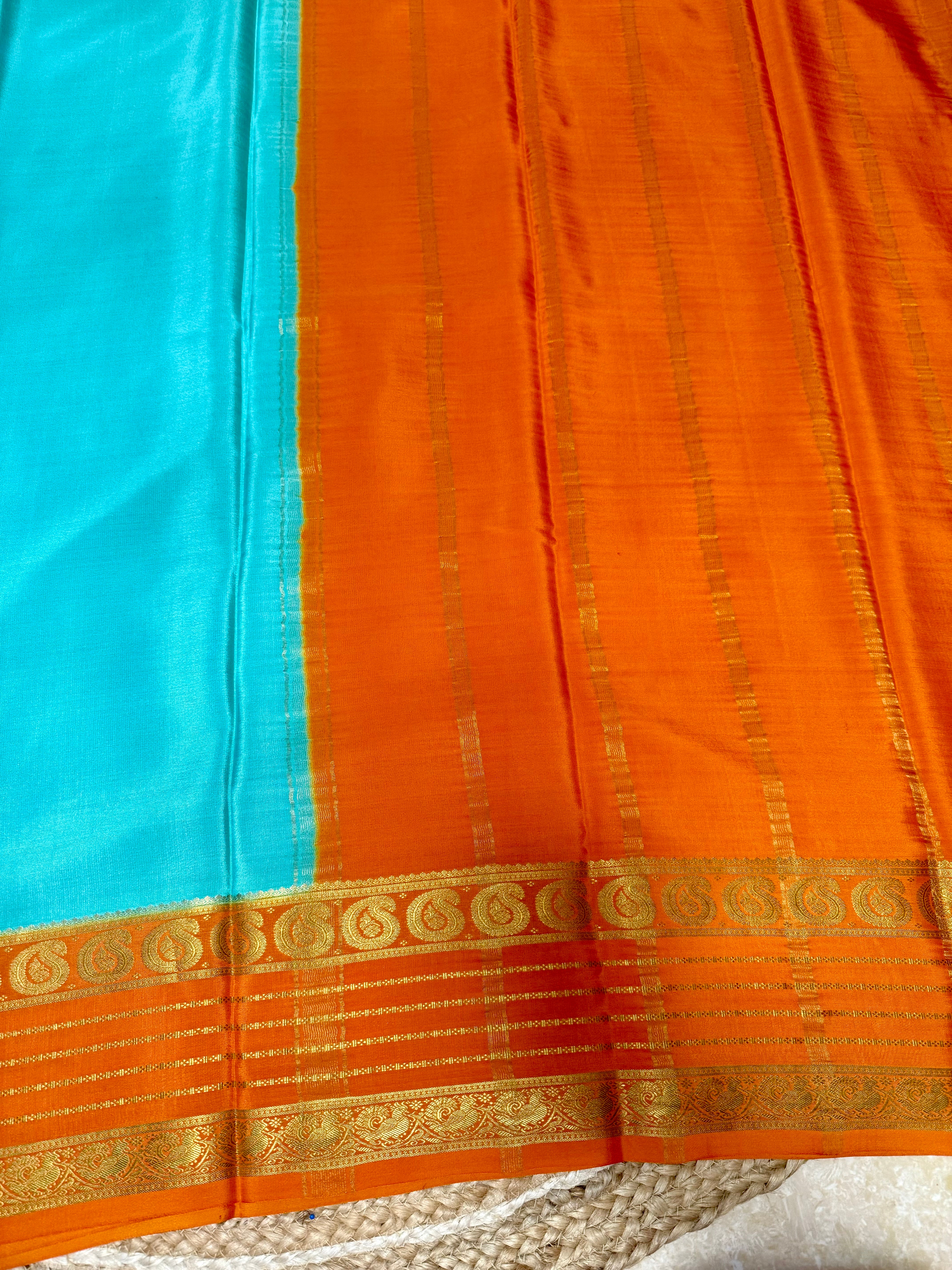 Blue and Orange Pure Mysore Silk