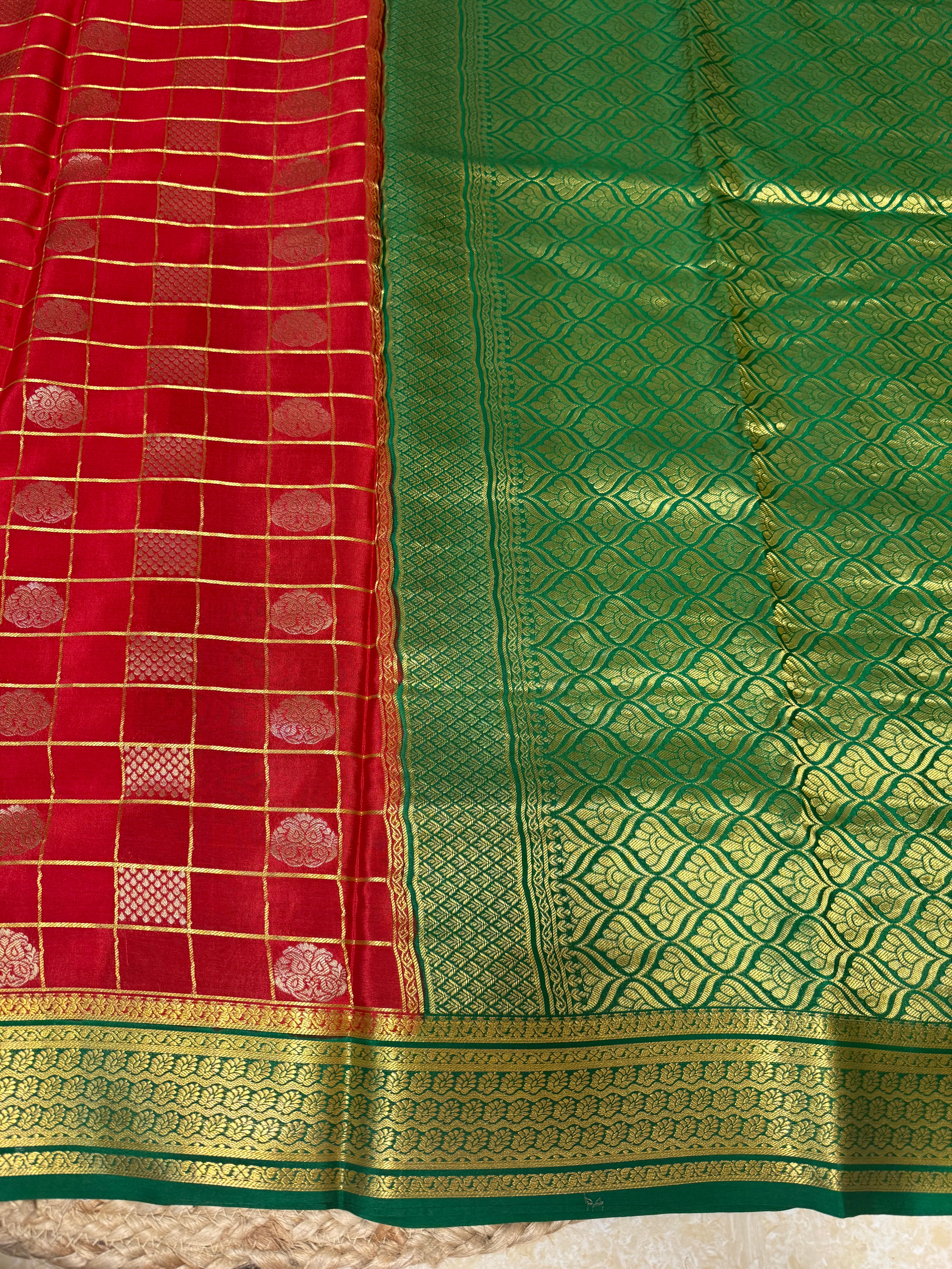 Red And Green Pure Mysore silk saree