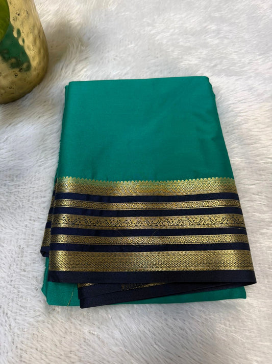 Semi Mysore Crepe Silk Teal with zari boarder
