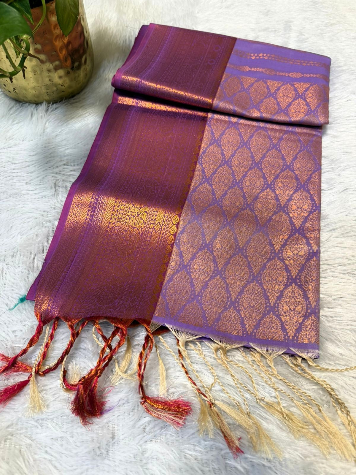 Lavender with Rose Gold Stripe Saree