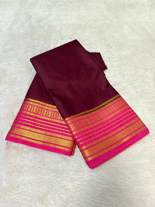 Brown and Pink premium Semi Mysore silk saree