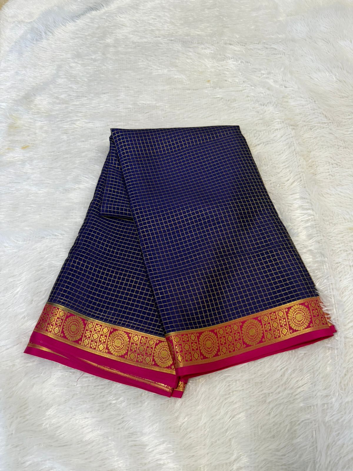 Blue and Pink Pure Mysore silk Saree