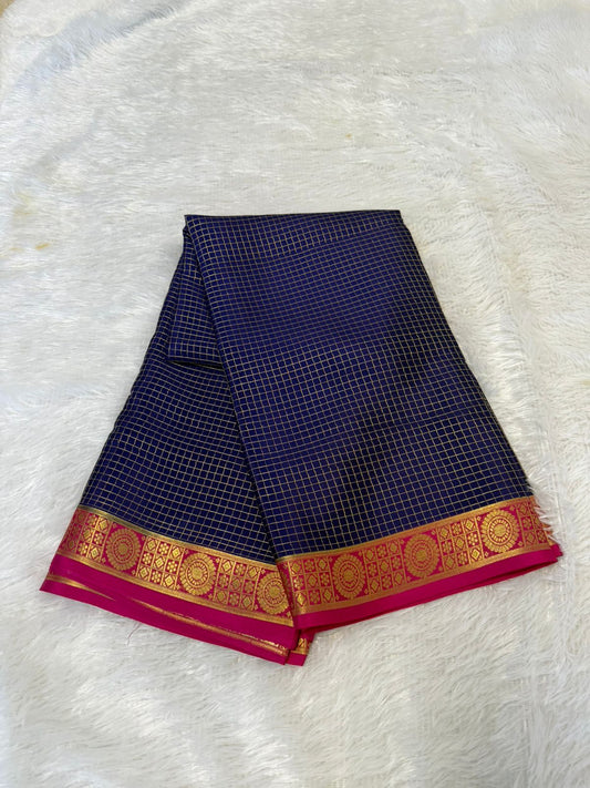 Blue and Pink Pure Mysore silk Saree
