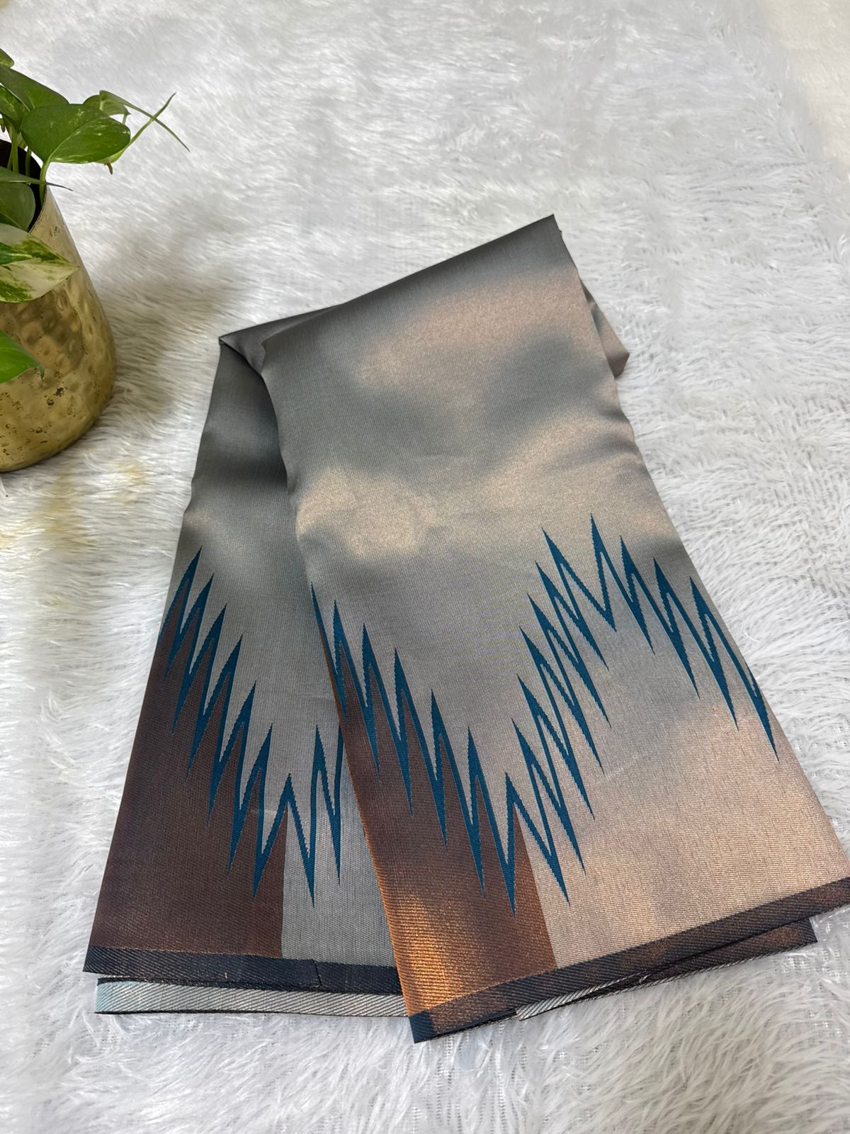 Temple Bordered Semi silk in Light blue
