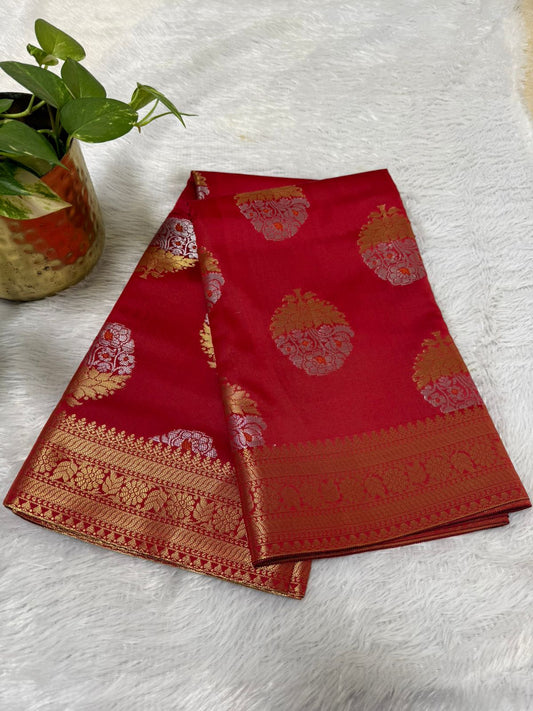 Red Big Butta Soft Crepe Silk