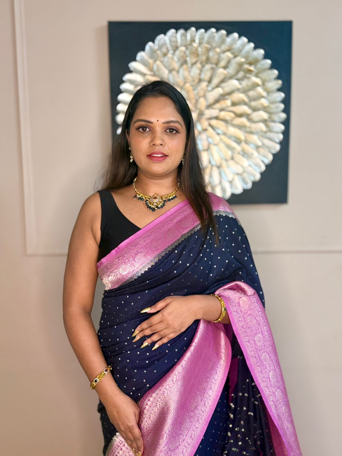 Black pink georgette saree