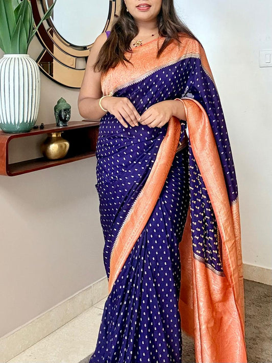 Blue Small Butta Banarasi Pure crepe