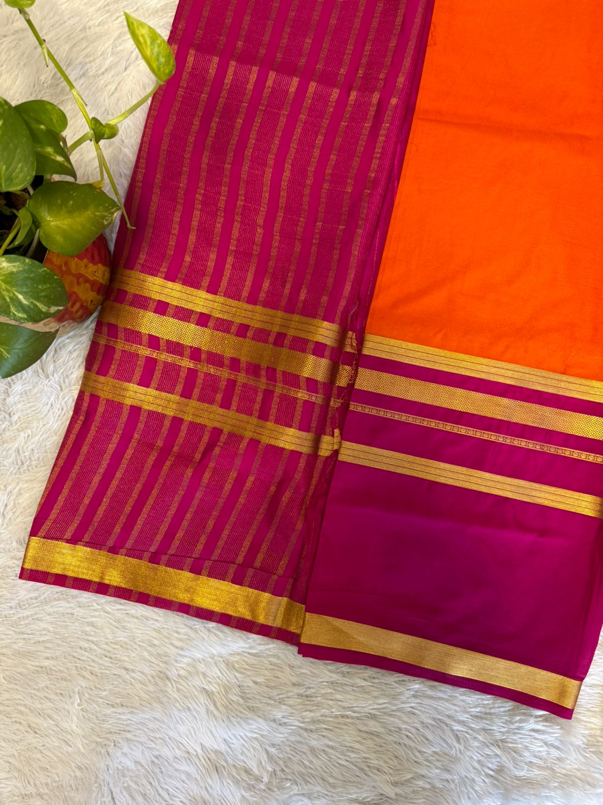 Orange Pink Semi Crepe silk