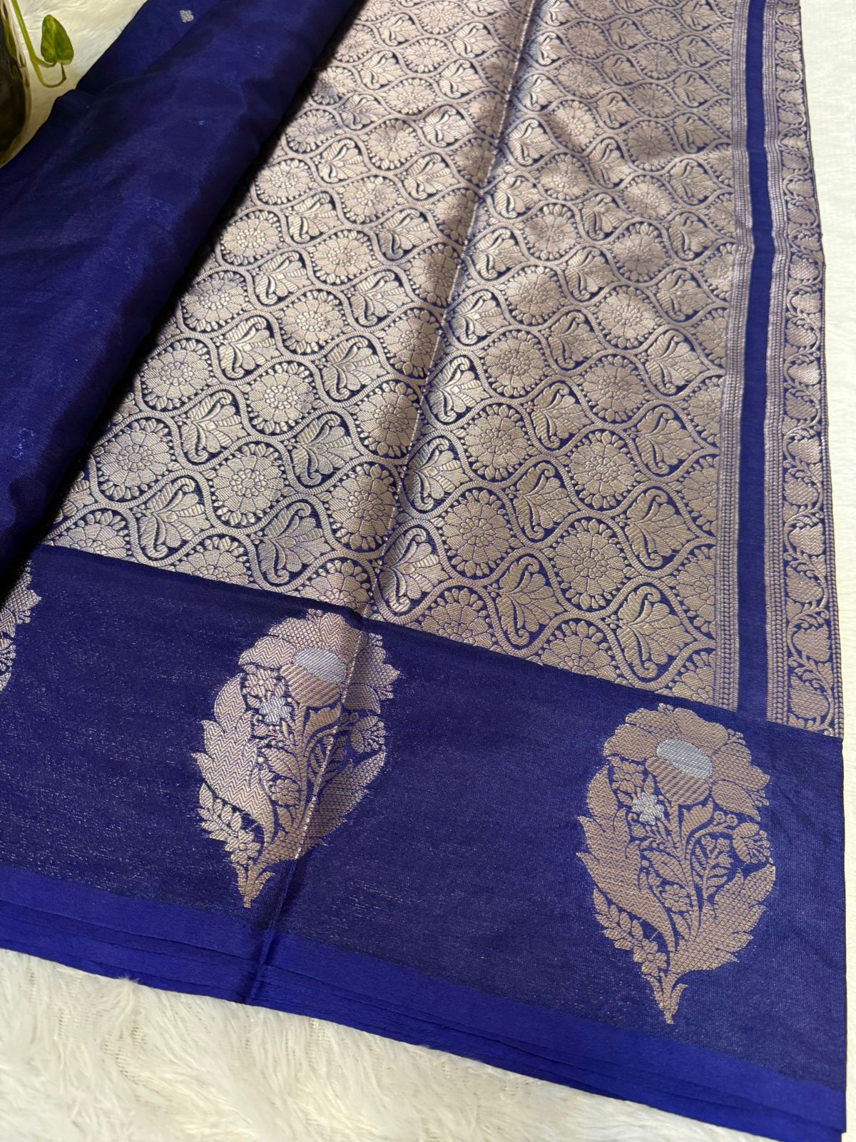 Banarasi Silk saree in Royal blue and Silver