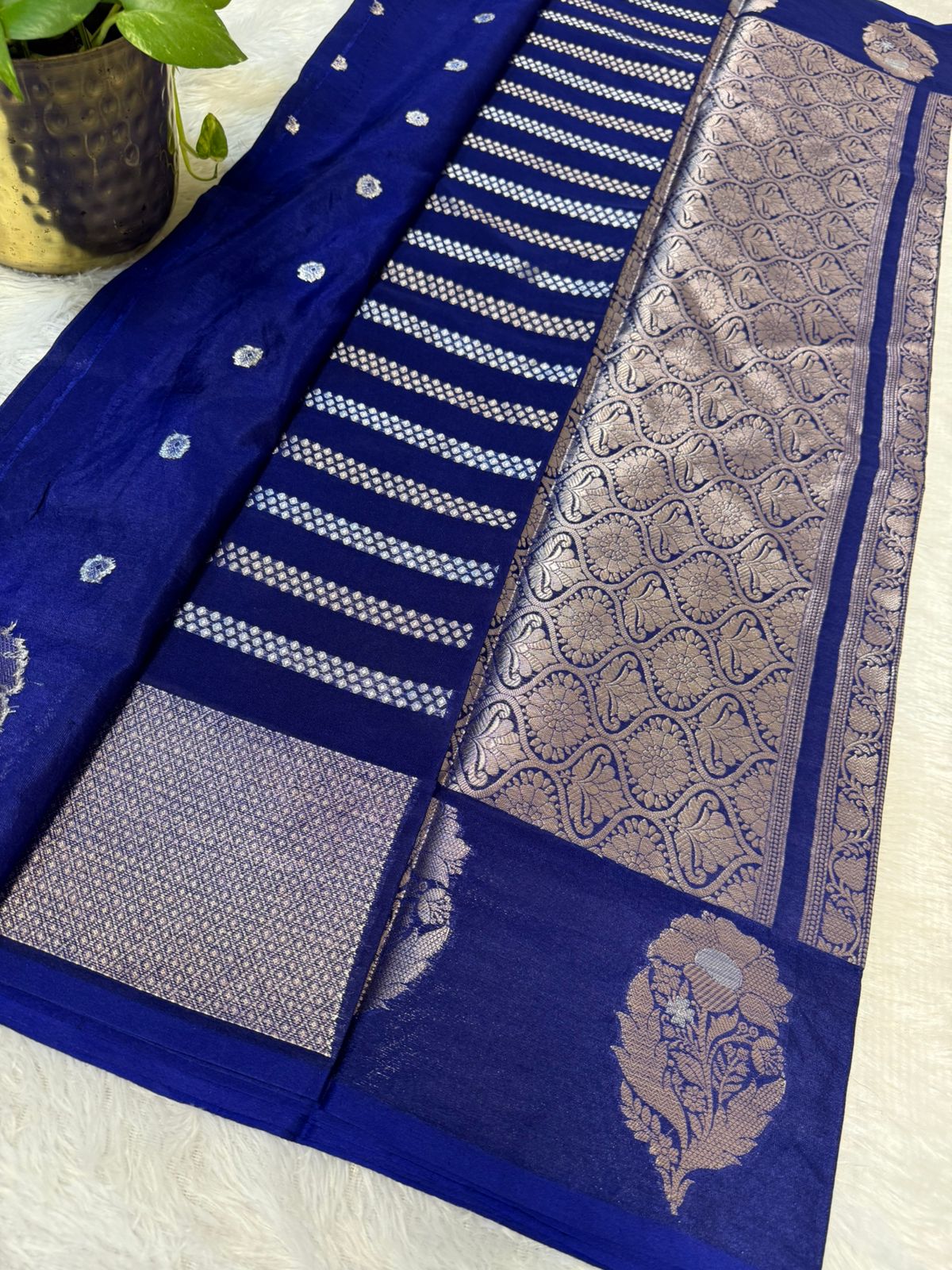 Banarasi Silk saree in Royal blue and Silver