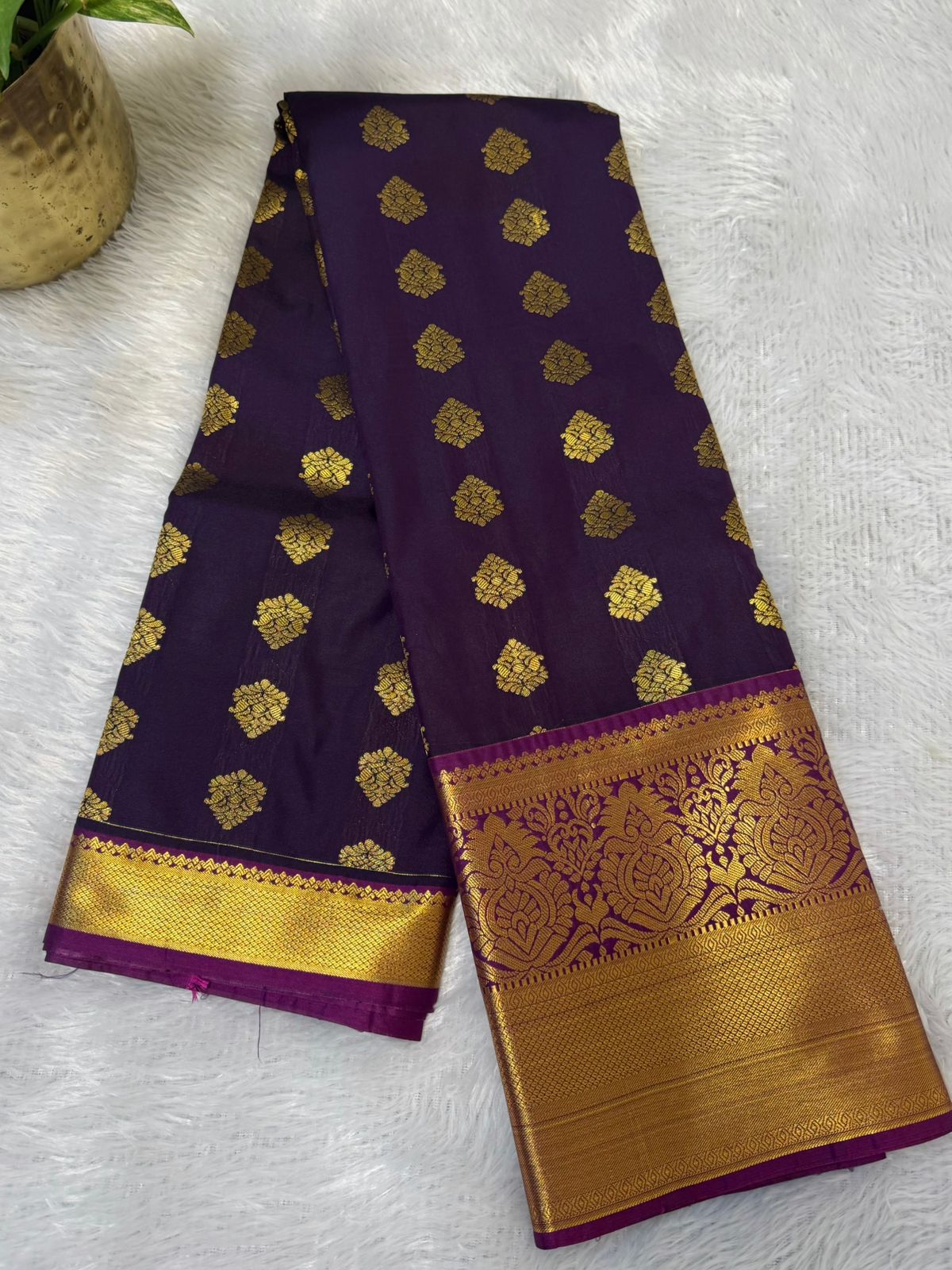 Kanchi Silk Purple with Gold Motifs
