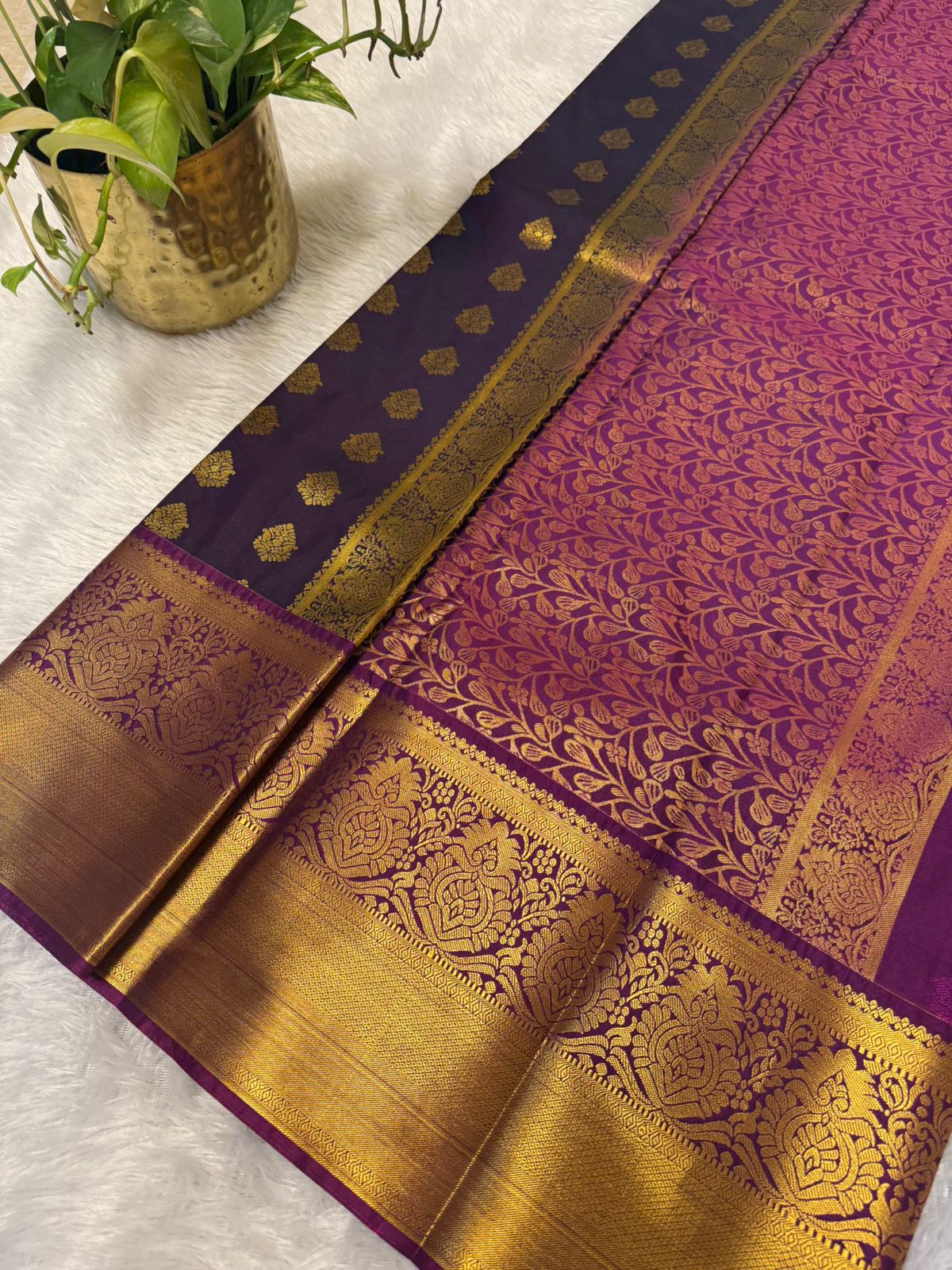 Kanchi Silk Purple with Gold Motifs