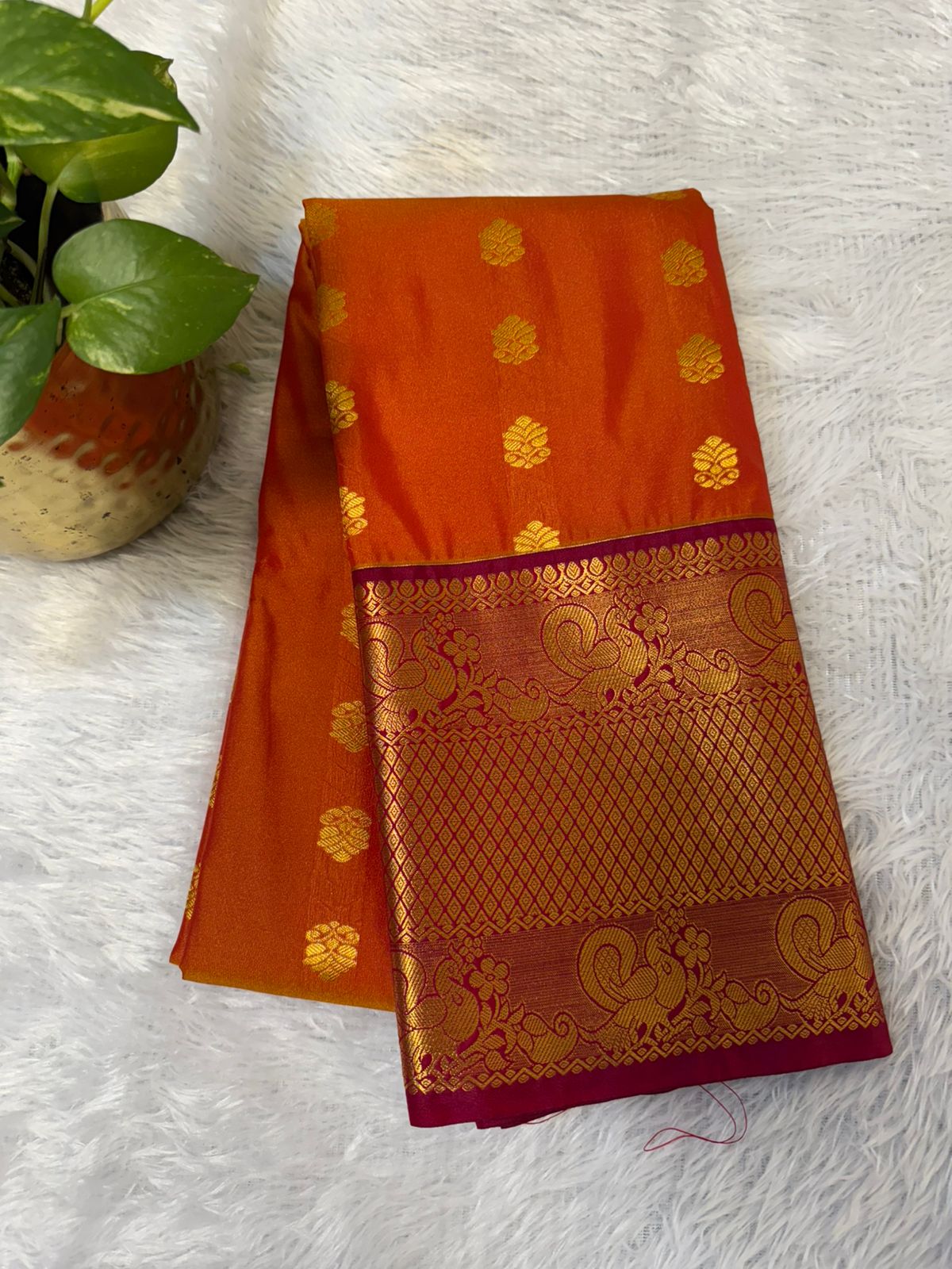Kanchi Silk Orange with Gold Motifs (Copy) (Copy)