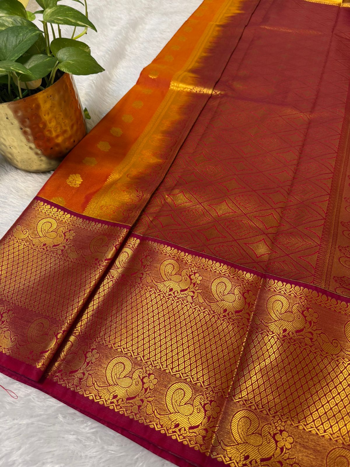 Kanchi Silk Orange with Gold Motifs (Copy) (Copy)