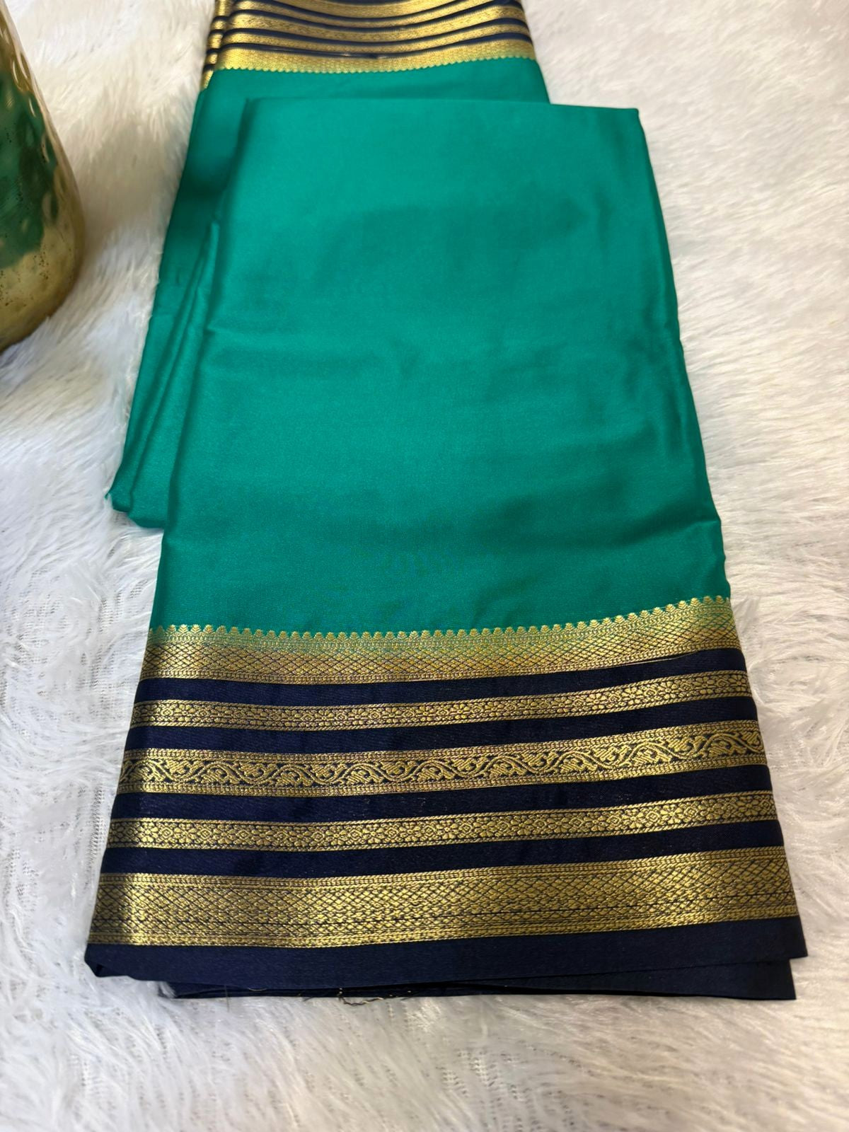 Semi Mysore Crepe Silk Teal with zari boarder