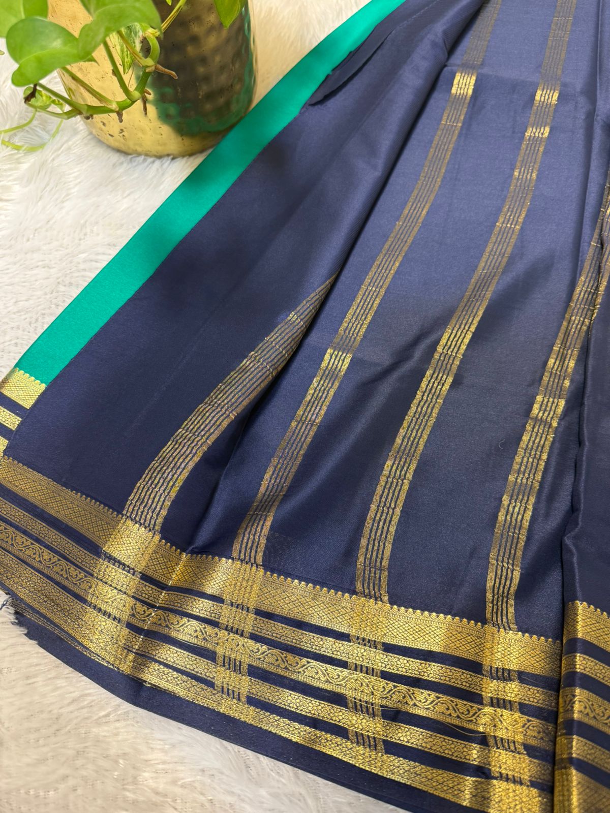Semi Mysore Crepe Silk Teal with zari boarder